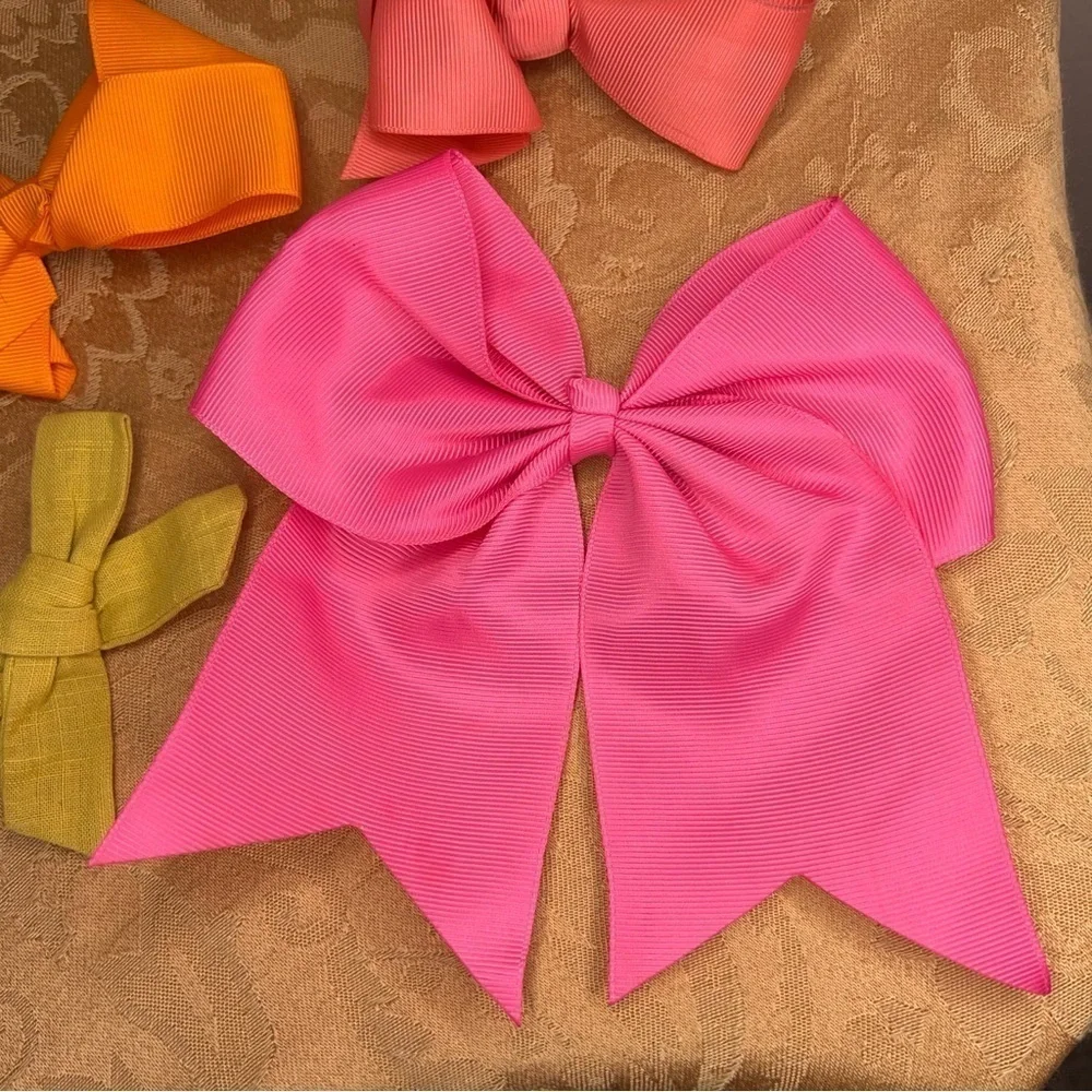 SET OF 4 HAIR BOWS CHEER PINK ORANGE COLORFUL